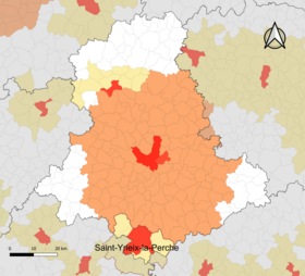 Localisation de l'aire d'attraction de Saint-Yrieix-la-Perche dans le département de la Haute-Vienne.