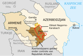 Armenië (links), Azerbeidzjan (rechts) en Nagorno-Karabach (midden).