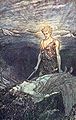 "Siegfried Brünnhilde'yi uyandırır." Richard Wagner'in "Der Ring des Nibelungen"i için resim.