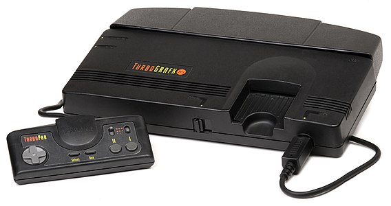 A significantly larger North American TurboGrafx-16 console with controller.