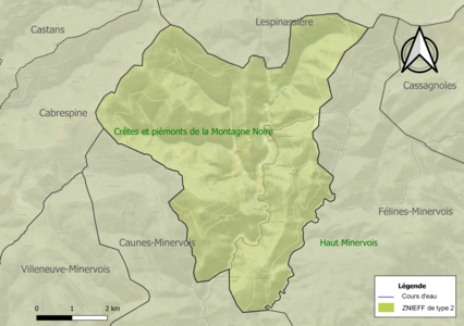 Carte des ZNIEFF de type 2 sur la commune.