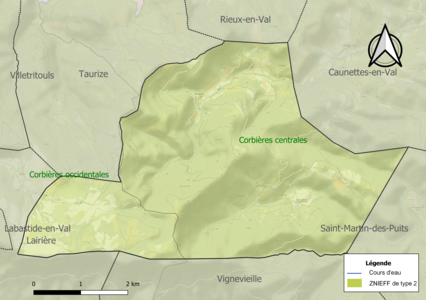 Carte des ZNIEFF de type 2 sur la commune.