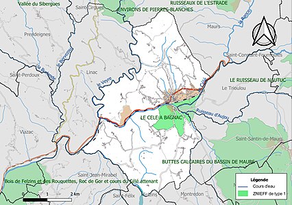 Carte de la ZNIEFF de type 1 sur la commune.