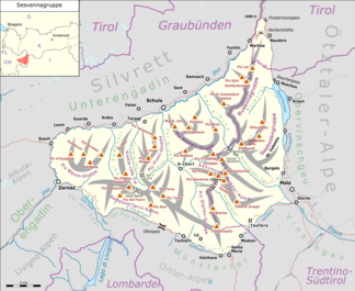 Ibersichtscharte vu dr Sesvennagruppe