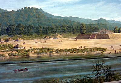 Prehistorikong Pook sa Warren County, Mississippi. Mural ni Robert Dafford, naglalarawan ng Kings Crossing archaeological site kung paano ito maaaring lumitaw noong 1000 CE. Vicksburg Riverfront Murals.