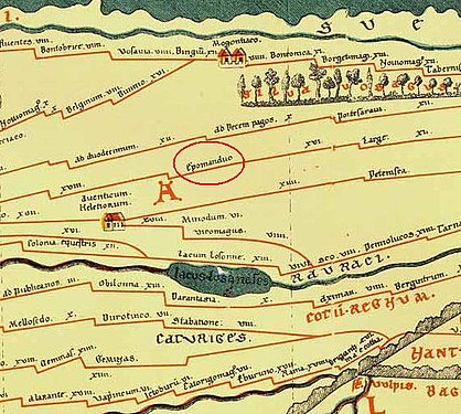 Extrait de la Table de Peutinger sur lequel figure Epomanduodurum.