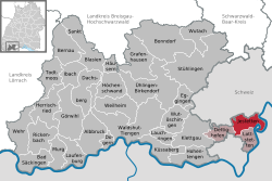 Elhelyezkedése Baden-Württemberg térképén