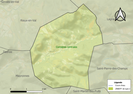 Carte de la ZNIEFF de type 2 sur la commune.