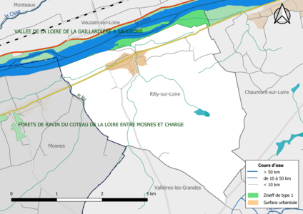 Carte des ZNIEFF de type 1 localisées sur la commune[Note 2].