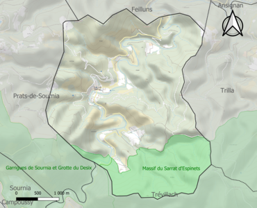 Carte des ZNIEFF de type 1 sur la commune.