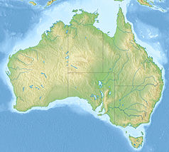 Mapa konturowa Australii, po prawej znajduje się punkt z opisem „źródło”, natomiast blisko prawej krawiędzi znajduje się punkt z opisem „ujście”