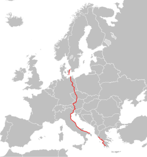 Europaväg 55:s sträckning.