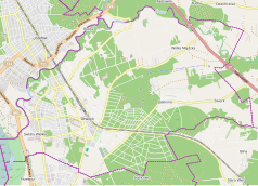 Mapa konturowa Otwocka, u góry po prawej znajduje się punkt z opisem „Wólka Mlądzka”