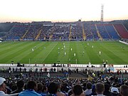 Jalkapallo-ottelu Krylja Sovetov -joukkueen (suom. Neuvostosiivet) kotikentällä Samaran Metallurg-stadionilla.