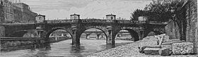 Vue du pont neuf en 1852, avec les boutiques bien visibles sur chaque pile