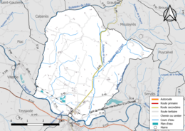 Carte en couleur présentant le réseau hydrographique de la commune