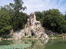 L'Appennino, een reusachtig allegorisch beeld van de Apennijnen in de tuin van de Villa di Pratolino in Vaglia, Toscane.