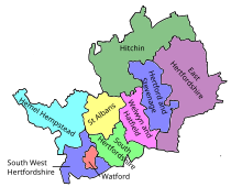 Map of parliamentary constituencies in Hertfordshire 1974–1983