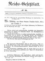 Reichsgesetzblatt mit dem Gesetz gegen die gemeingefährlichen Bestrebungen der Sozialdemokratie