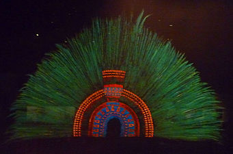 Feather headdress from the Aztec people of Mexico and Central America, dyed with cochineal