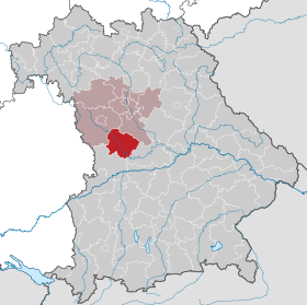 Landkreis Weißenburg-Gunzenhausens läge (mörkrött) i Bayern