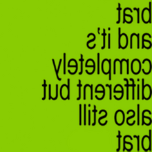 A lime green square with the album title in black lowercase Arial font has been mirrored horizontally.