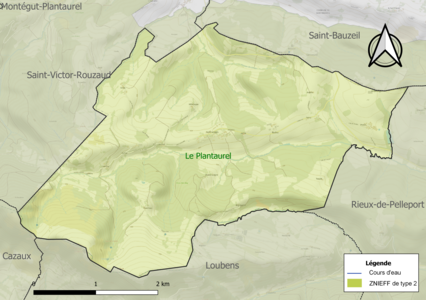 Carte de la ZNIEFF de type 2 sur la commune.