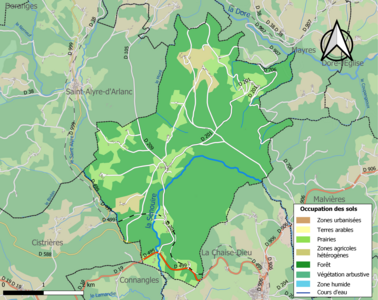 Carte en couleurs des infrastructures et de l'occupation des sols de la commune.