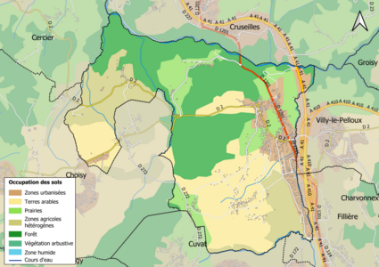 Carte en couleurs présentant l'occupation des sols.