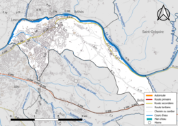 Carte en couleur présentant le réseau hydrographique de la commune