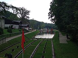 The inclined plane in the Elbląg Canal which goes through the village.