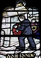 Window depicting the laying of a poppy wreath, honouring soldiers who died in the world wars