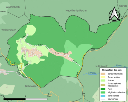 Carte en couleurs présentant l'occupation des sols.