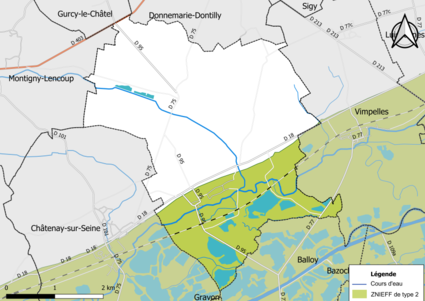 Carte des ZNIEFF de type 2 de la commune.