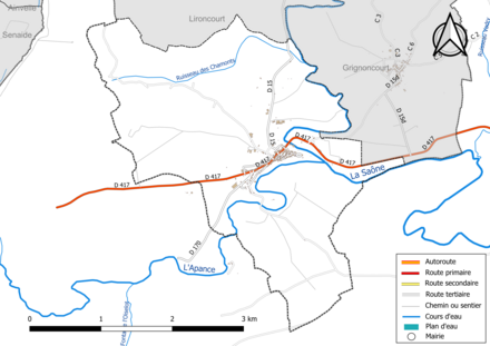 Carte en couleur présentant le réseau hydrographique de la commune