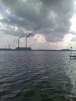 View of the Kurakhovo TPP from the northern shore of the Kurakhovo Reservoir