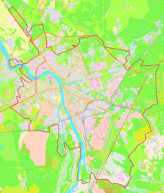 Mapa konturowa Pskowa, blisko centrum na lewo znajduje się punkt z opisem „Psków”