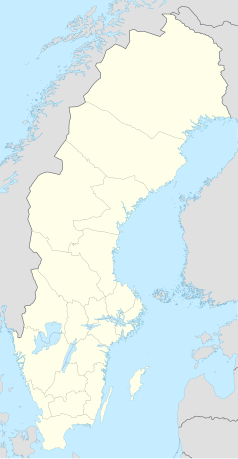 Mapa konturowa Szwecji, po lewej znajduje się punkt z opisem „Hedebacken”