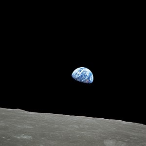 Earth rising on the Moon surface