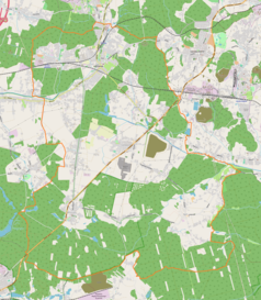 Mapa konturowa Orzesza, na dole po lewej znajduje się punkt z opisem „Pałac w Orzeszu”