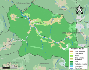 Carte en couleurs présentant l'occupation des sols.