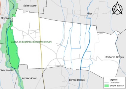 Carte de la ZNIEFF de type 1 sur la commune.