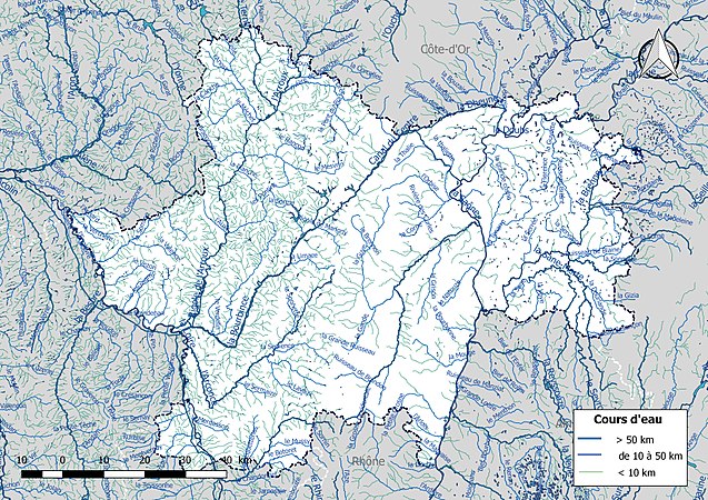 Carte de l'ensemble du réseau hydrographique de Saône-et-Loire.