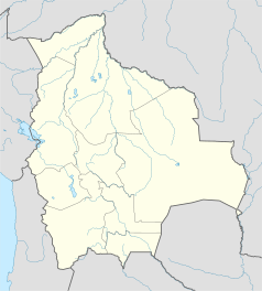 Mapa konturowa Boliwii, blisko centrum u góry znajduje się punkt z opisem „Santa Rosa de Yacuma”