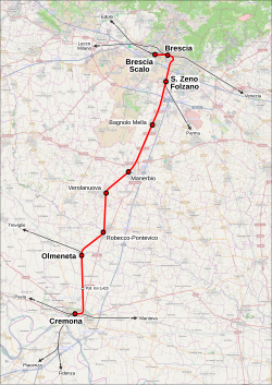 A Brescia–Cremona-vasútvonal útvonala