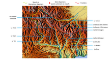 Vue schématique du massif du Mercantour-Argentera et de ses vallées.