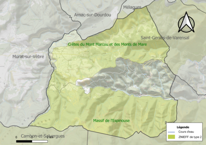 Carte des ZNIEFF de type 2 sur la commune.