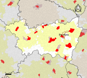 Localisation de l'aire d'attraction de Bruyères dans le département des Vosges.