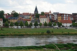 Riesa with the Trinitatis Church near the Elbe River in July 2008