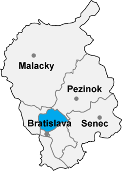 Localisation du district de Bratislava III dans la région de Bratislava (carte interactive)